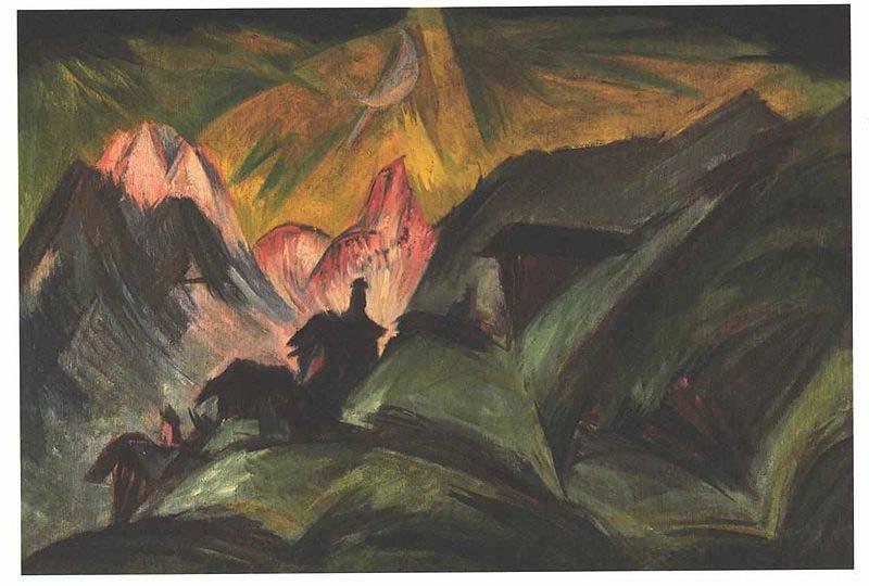 Ernst Ludwig Kirchner Stafelalp at moon light Sweden oil painting art